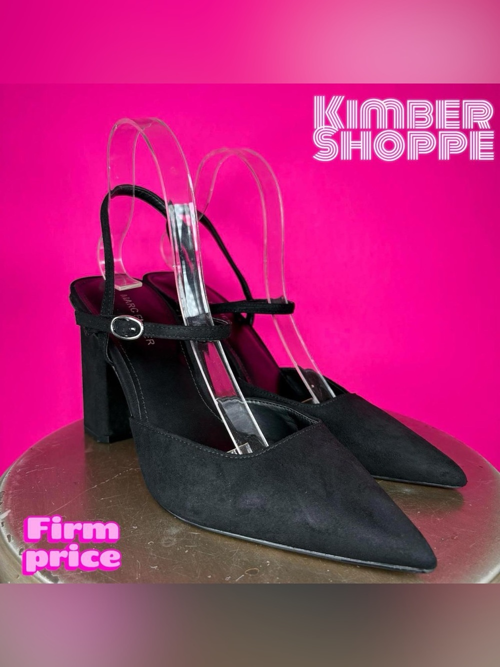 Marc Fisher Diamont Black Faux Suede Pointed Toe Slingback Pump US 10 UK 8.5